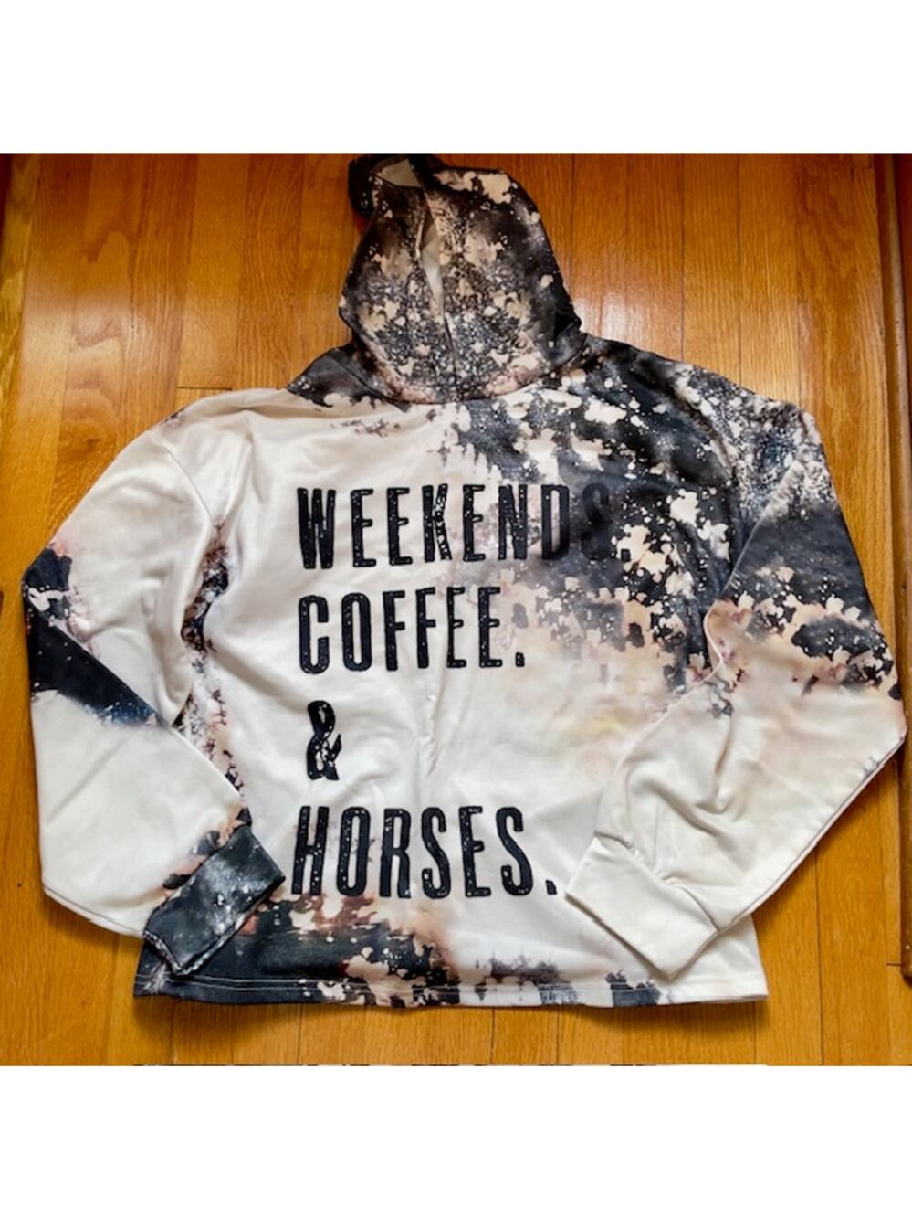 Hoodie Weekends Coffee & Horses Tie Dye L/XL Western Equestrian Casual Rustic